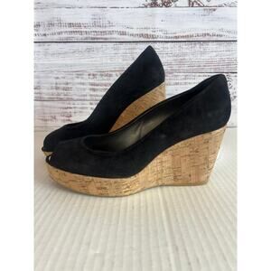 Stuart Weitzman Anna Suede Peep-Toe
Wedges Black Size 9 1/2